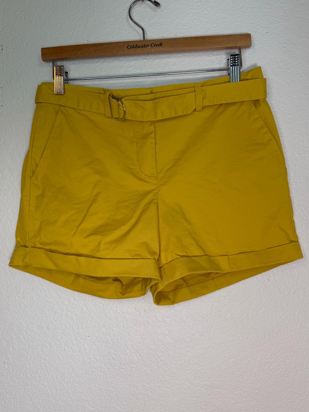 Mango Mustard High-Waist Belted Women's Shorts, Size 4